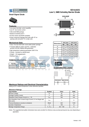 SD103AXG datasheet - Low VF SMD Schottky Barrier Diode