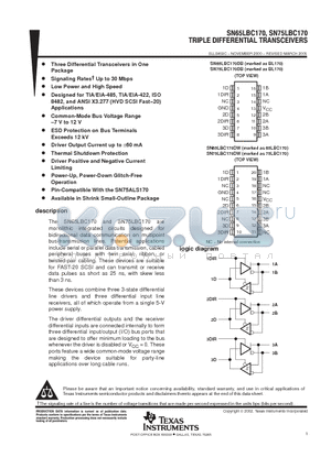 SN65LBC170DBR datasheet - TRIPLE DIFFERENTIAL TRANSCEIVERS