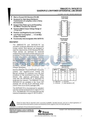 SN65LBC172N datasheet - QUADRUPLE LOW-POWER DIFFERENTIAL LINE DRIVER