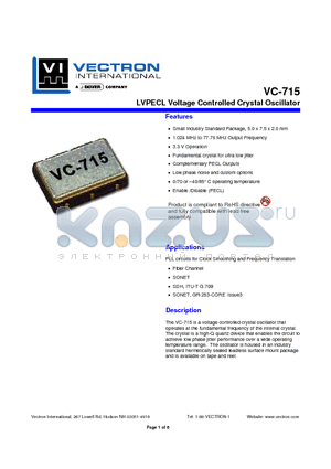VC-715 datasheet - LVPECL Voltage Controlled Crystal Oscillator