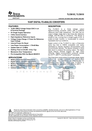 TLC5615CDGKRG4 datasheet - 10-BIT DIGITAL-TO-ANALOG CONVERTERS