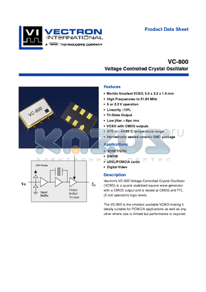 VC-800-KAC-NTK-16.000 datasheet - Voltage Controlled Crystal Oscillator