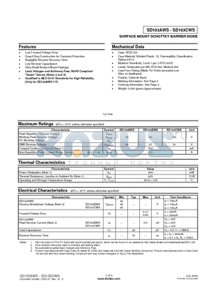 SD103BWS-7-F datasheet - SURFACE MOUNT SCHOTTKY BARRIER DIODE