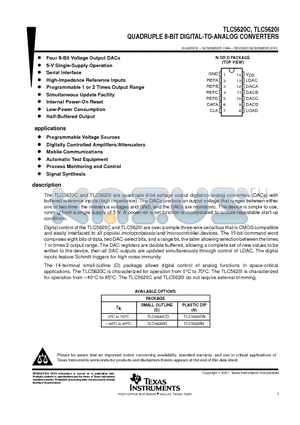 TLC5620C datasheet - QUADRUPLE 8-BIT DIGITAL-TO-ANALOG CONVERTERS