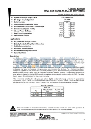 TLC5628 datasheet - OCTAL 8-BIT DIGITAL-TO-ANALOG CONVERTERS