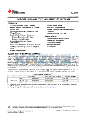 TLC59025IPWR datasheet - LOW-POWER 16-CHANNEL CONSTANT-CURRENT LED SINK DRIVER