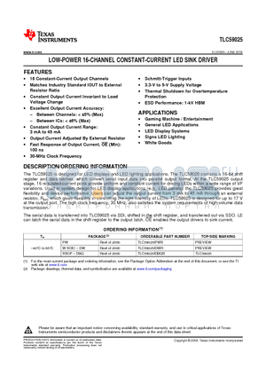 TLC59025 datasheet - LOW-POWER 16-CHANNEL CONSTANT-CURRENT LED SINK DRIVER