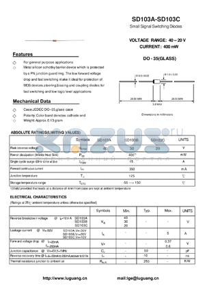 SD103C datasheet - Small Signal Switching Diodes