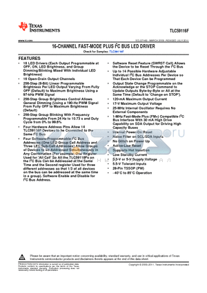 TLC59116FIRHBR datasheet - 16-CHANNEL FAST-MODE PLUS I2C BUS LED DRIVER