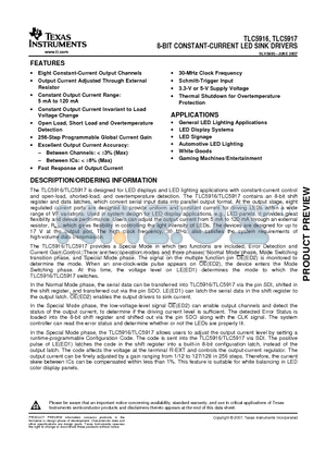 TLC5916I datasheet - 8-BIT CONSTANT-CURRENT LED SINK DRIVERS