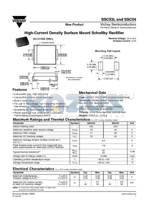 SSC53L datasheet - High-Current Density Surface Mount Schottky Rectifier