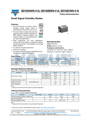 SD103CWS-V-G datasheet - Small Signal Schottky Diodes
