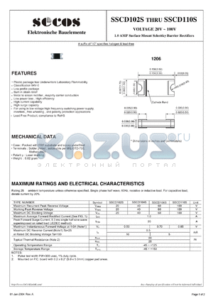 SSCD106S datasheet - 1.0 AMP Surface Mount Schottky Barrier Rectifiers