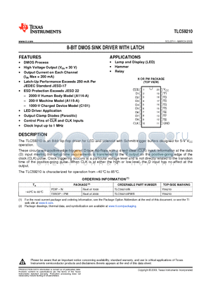 TLC59210IN datasheet - 8-BIT DMOS SINK DRIVER WITH LATCH