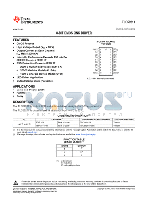 TLC59211IN datasheet - 8-BIT DMOS SINK DRIVER