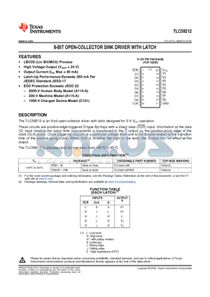 TLC59212 datasheet - 8-BIT OPEN-COLLECTOR SINK DRIVER WITH LATCH
