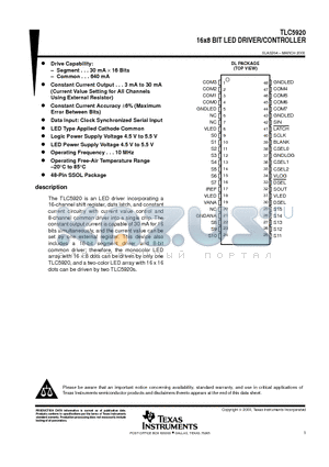 TLC5920 datasheet - 16x8 BIT LED DRIVER/CONTROLLER