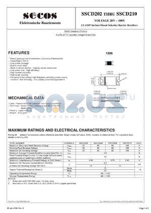 SSCD202 datasheet - 2.0 AMP Surface Mount Schottky Barrier Rectifiers