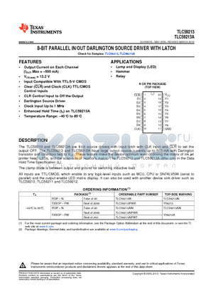 TLC59213IPWR datasheet - 8-BIT PARALLEL IN/OUT DARLINGTON SOURCE DRIVER WITH LATCH