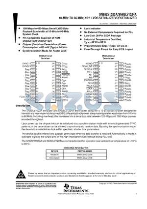 SN65LV1224A datasheet - 10-MHz TO 66-MHz, 10:1 LVDS SERIALIZER/DESERIALIZER