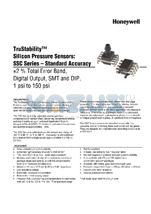 SSCDAND001PD3A5 datasheet - TruStability silicon Pressure Sensors: SSC Series-Standard Accuracy -2% total Error band,Digital output,SMT and DIP,1 psi to 150 psi