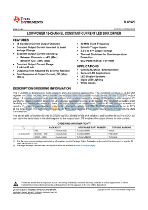 TLC5925IDWRG4 datasheet - LOW-POWER 16-CHANNEL CONSTANT-CURRENT LED SINK DRIVER