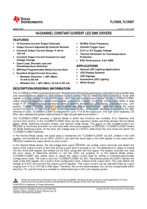 TLC5927IPWPRG4 datasheet - 16-CHANNEL CONSTANT-CURRENT LED SINK DRIVERS
