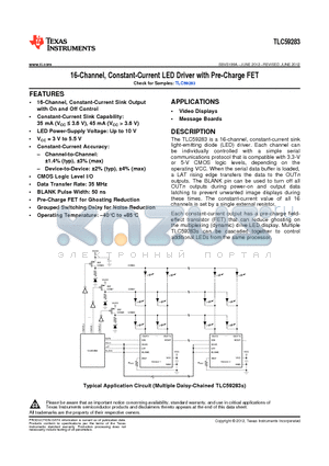 TLC59283 datasheet - 16-Channel, Constant-Current LED Driver with Pre-Charge FET