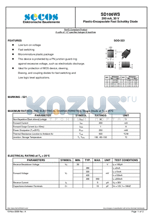 SD106WS datasheet - Plastic-Encapsulate Fast Schottky Diode
