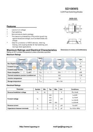 SD106WS datasheet - 0.2W Fast Switching Diodes
