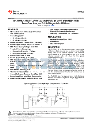 TLC5929DBQ datasheet - 16-Channel, Constant-Current LED Driver with 7-Bit Global Brightness Control, Power-Save Mode