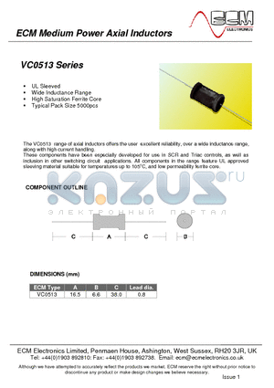 VC0513-101 datasheet - Medium Power Axial Inductors