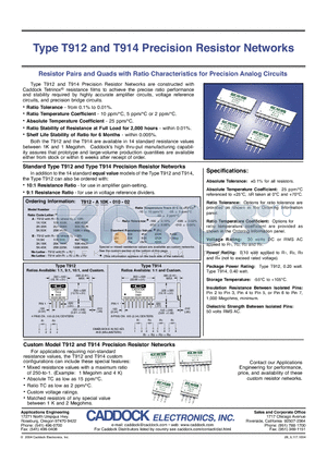 T912-A2K-010-05 datasheet - Type T912 and T914 Precision Resistor Networks