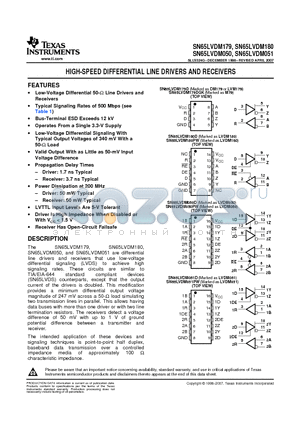 SN65LVDM050 datasheet - HIGH-SPEED DIFFERENTIAL LINE DRIVERS AND RECEIVERS