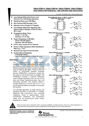 SN65LVDM050D datasheet - HIGH-SPEED DIFFERENTIAL LINE DRIVERS AND RECEIVERS