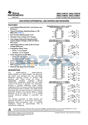 SN65LVDM050DG4 datasheet - HIGH-SPEED DIFFERENTIAL LINE DRIVERS AND RECEIVERS