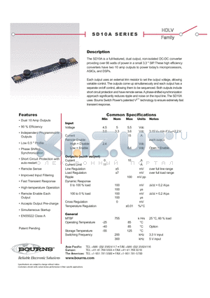 SD10A-5DA datasheet - full-featured, dual output, non-isolated DC-DC converter