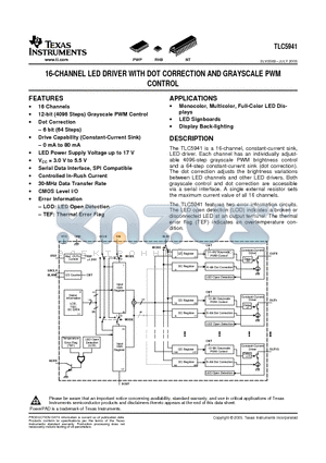 TLC5941RHB datasheet - 16-CHANNEL LED DRIVER WITH DOT CORRECTION AND GRAYSCALE PWM CONTROL