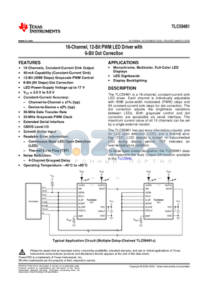 TLC59461 datasheet - 16-Channel, 12-Bit PWM LED Driver with 6-Bit Dot Correction