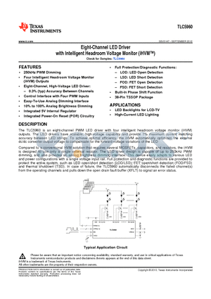 TLC5960 datasheet - Eight-Channel LED Driver with Intelligent Headroom Voltage Monitor (iHVM)