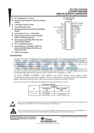 TLC7135CDWRG4 datasheet - 4 1/2-DIGIT PRECISION ANALOG-TO-DIGITAL CONVERTERS