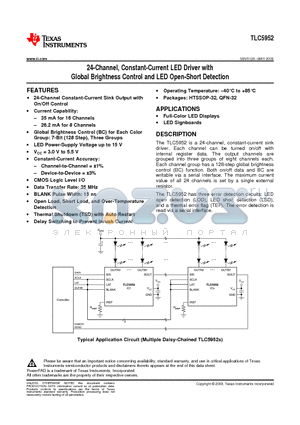 TLC5952DAPR datasheet - 24-Channel, Constant-Current LED Driver with Global Brightness Control and LED Open-Short Detection