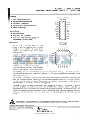 TLC7226CDWR datasheet - QUADRUPLE 8-BIT DIGITAL-TO-ANALOG CONVERTERS