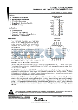 TLC7226IDWR datasheet - QUADRUPLE 8-BIT DIGITAL-TO-ANALOG CONVERTERS