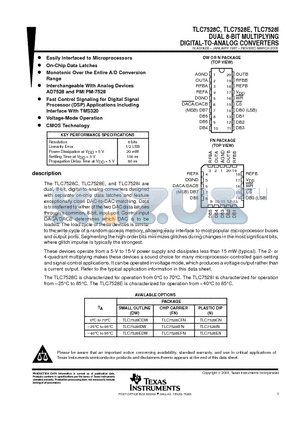 TLC7528 datasheet - DUAL 8-BIT MULTIPLYING DIGITAL-TO-ANALOG CONVERTERS