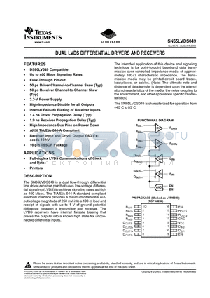 SN65LVDS049 datasheet - DUAL LVDS DIFFERENTIAL DRIVERS AND RECEIVERS