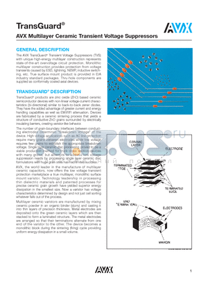 VC120626D580 datasheet - AVX Multilayer Ceramic Transient Voltage Suppressors