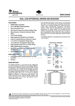 SN65LVDS049PWRG4 datasheet - DUAL LVDS DIFFERENTIAL DRIVERS AND RECEIVERS