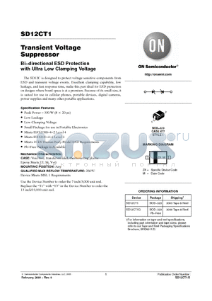 SD12CT1G datasheet - Transient Voltage Suppressor(Bi-directional ESD Protection with Ultra Low Clamping Voltage)
