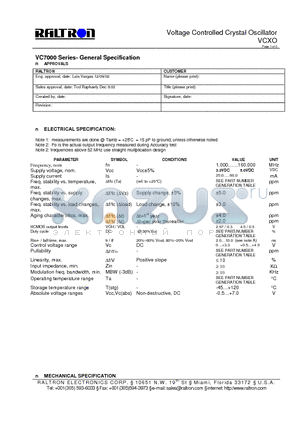 VC7200LV150 datasheet - General Specification